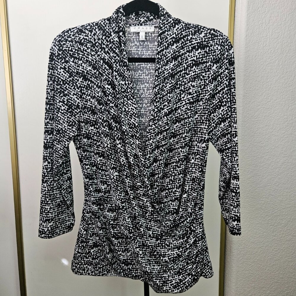Chaus NY 3/4 Sleeve Women's Career Top Crossover Size L